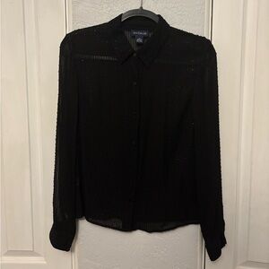 Vintage Ann Taylor 100% Silk Jet Black Sheer Beaded Button down Size 6